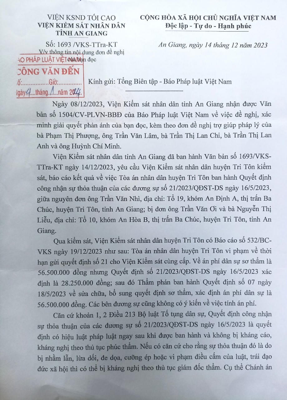 Vụ kiện tranh chấp tài sản tại An Giang: VKSND tỉnh thông tin chi tiết