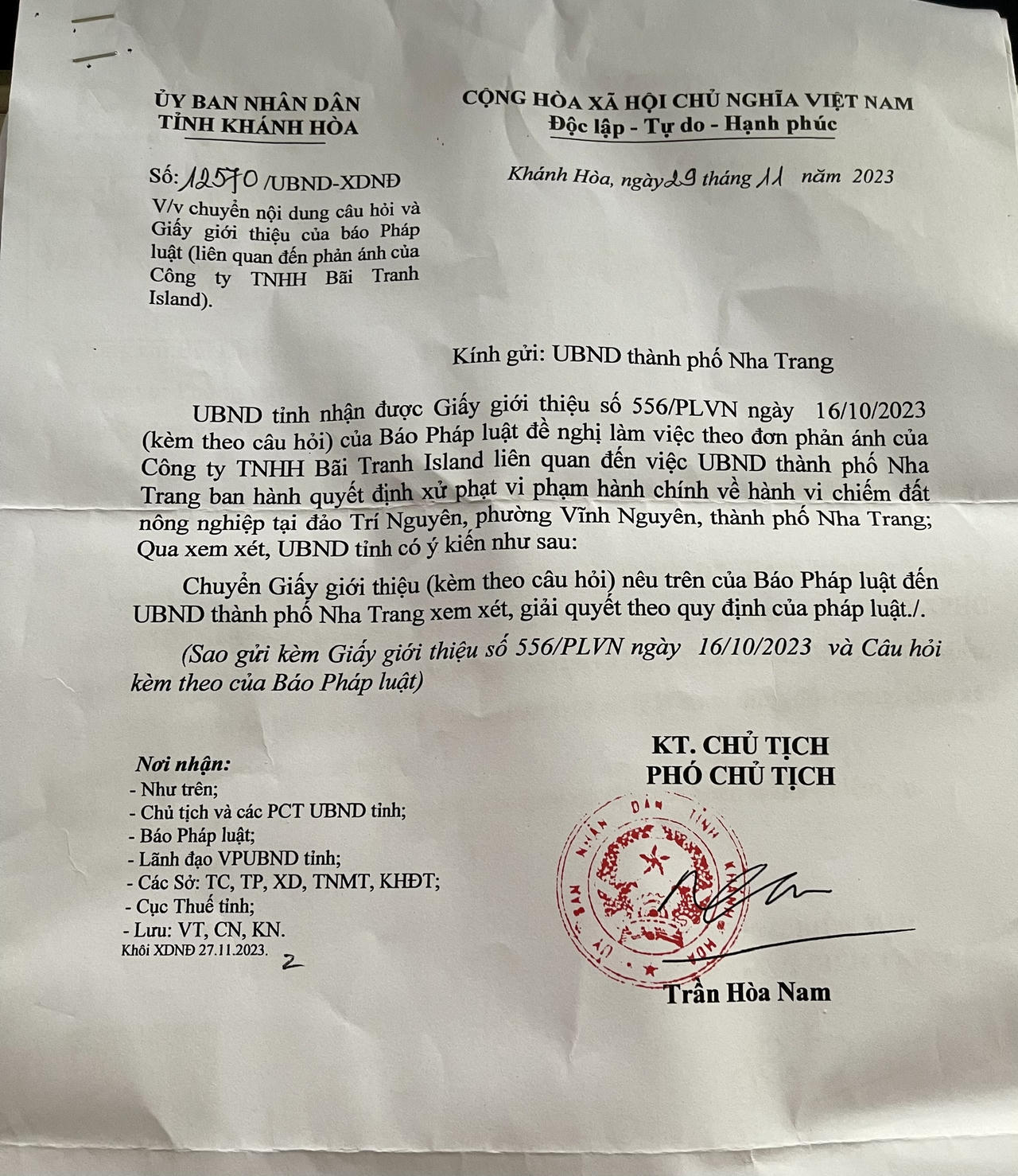  Sự việc khu đất bị 'cắt khúc' xử lý nhiều lần: UBND tỉnh Khánh Hòa chuyển TP Nha Trang xử lý giải quyết