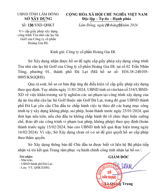 Diễn biến sự việc vi phạm xây dựng tại đồi Cù (Lâm Đồng): Sở Xây dựng từ chối cấp phép với công trình vi phạm