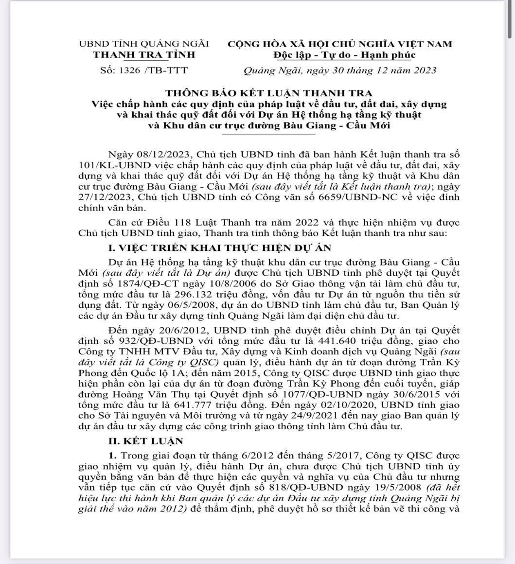 Quảng Ngãi: Một số tồn tại trong dự án khu dân cư trục đường Bàu Giang - Cầu Mới
