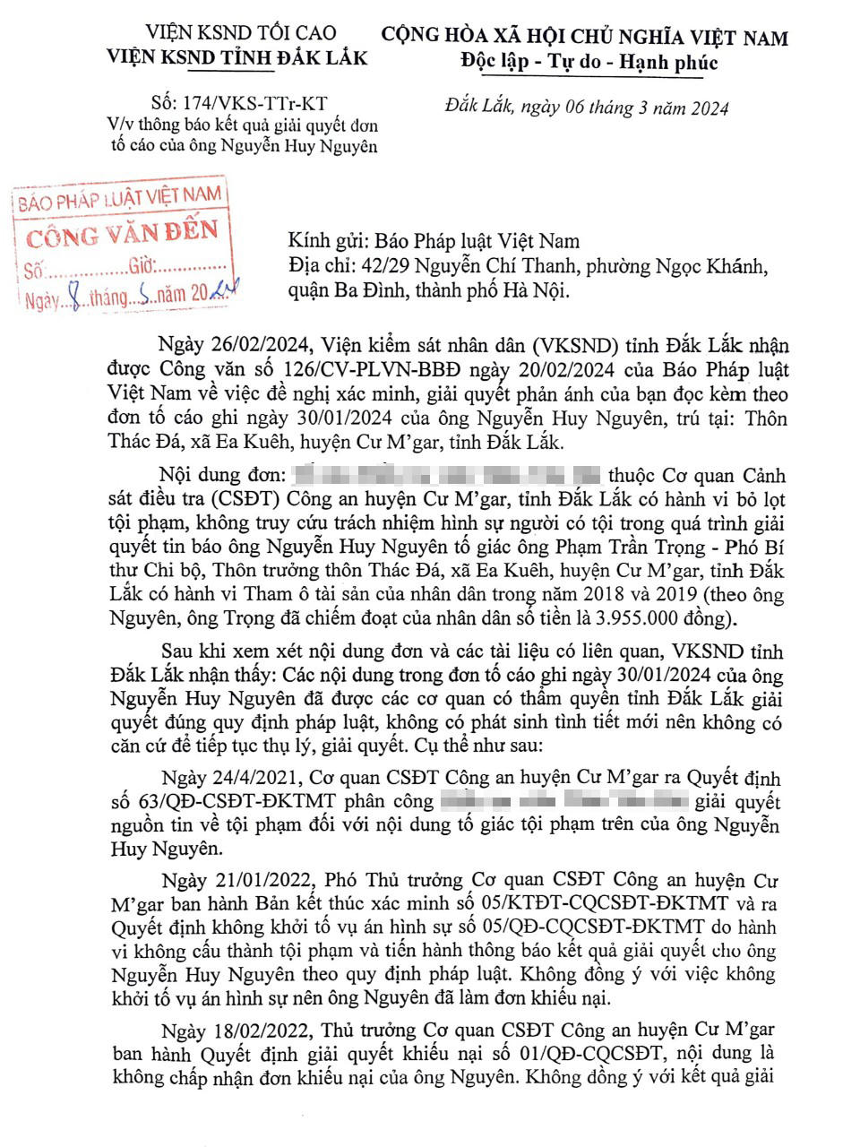 Đắk Lắk: VKSND tỉnh thông báo kết quả giải quyết đơn của công dân