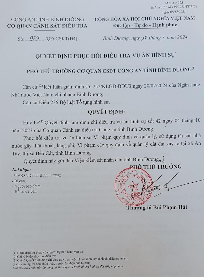 Vụ án liên quan cựu Bí thư Thị xã Bến Cát: 3/3 yêu cầu giám định của Công an Bình Dương đều bị từ chối