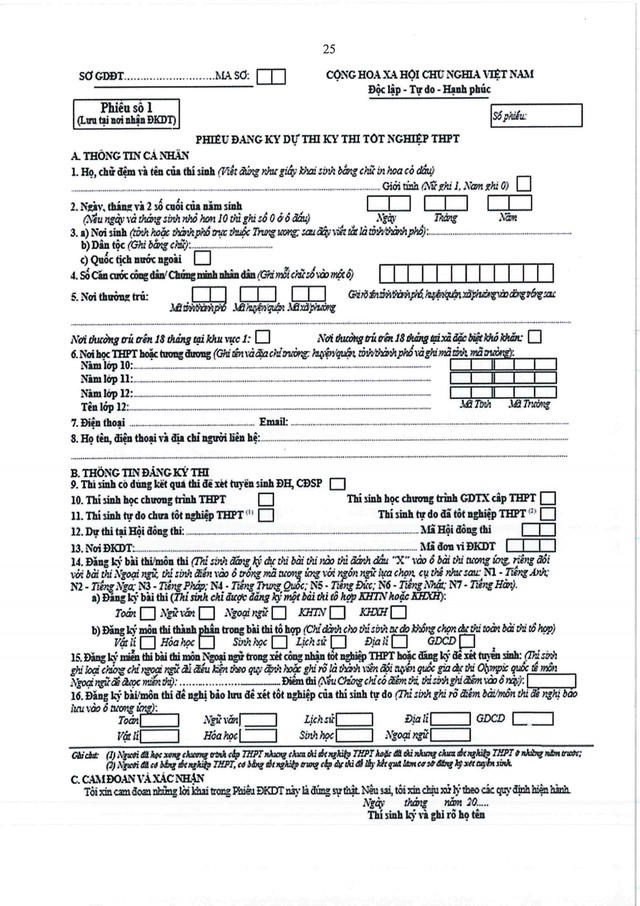 Cách ghi phiếu Đăng ký dự thi tốt nghiệp THPT 2024