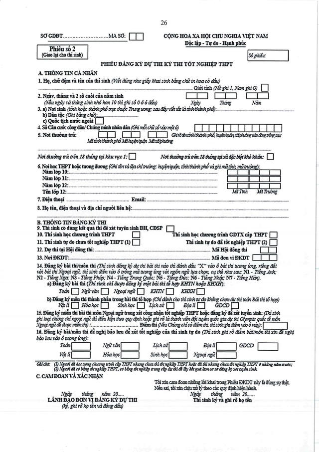 Cách ghi phiếu Đăng ký dự thi tốt nghiệp THPT 2024
