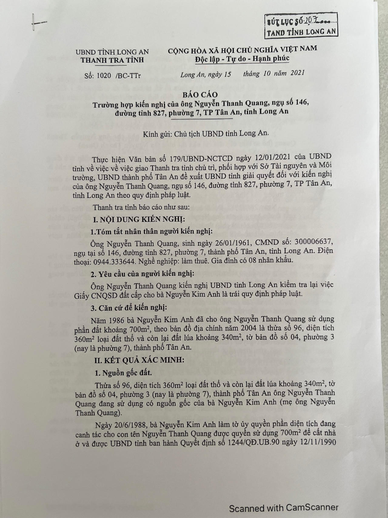 Một quyết định thu hồi sổ đỏ tại Tân An bị người dân khởi kiện: Cần tham khảo các ý kiến trong báo cáo của Thanh tra Long An