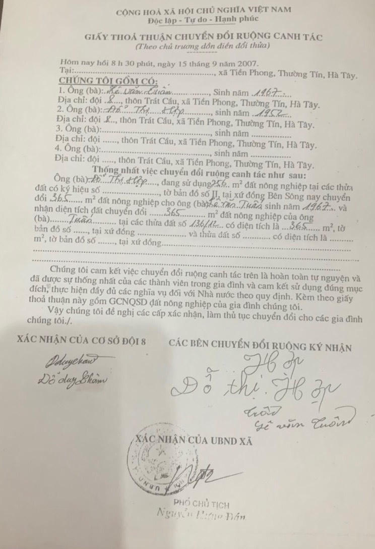 Sự việc 'tự đổi đất với nhau' tại xã Tiền Phong (Thường Tín, Hà Nội): Phòng Tài nguyên và Môi trường cho biết sẽ vào cuộc xác minh