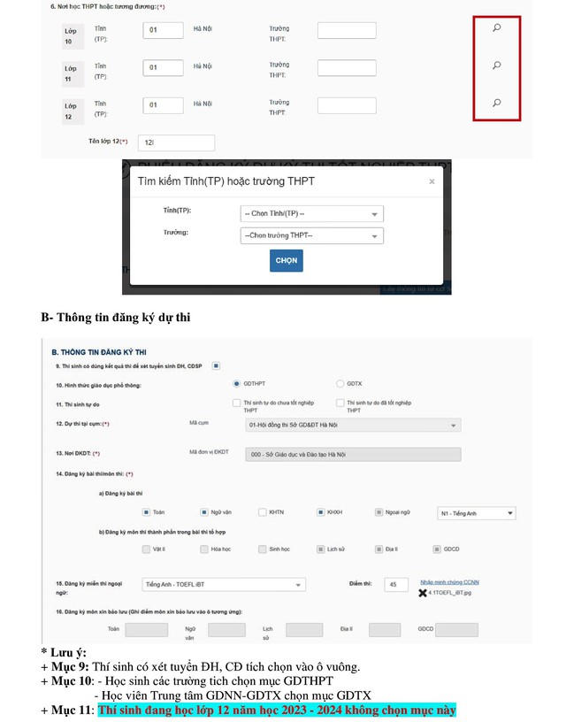Lưu ý quan trọng với thí sinh dự thi tốt nghiệp THPT 2024 