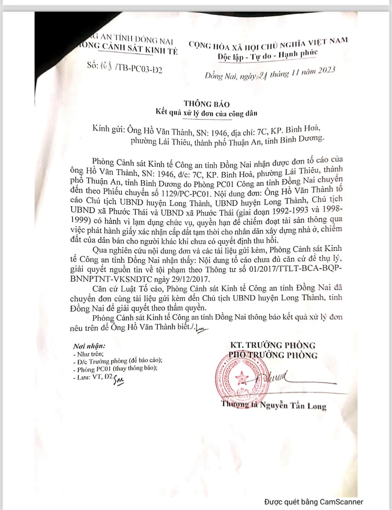 Sự việc cán bộ địa phương ra văn bản “tạm cấp đất” tại Đồng Nai: Công an tỉnh xác định thuộc thẩm quyền huyện Long Thành giải quyết