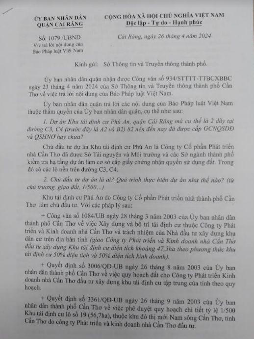 Công ty Phúc Thanh Vinh (Cần Thơ) bị tố cáo 'lừa đảo': Sở Xây dựng khẳng định Phúc Thanh Vinh không phải chủ đầu tư dự án 