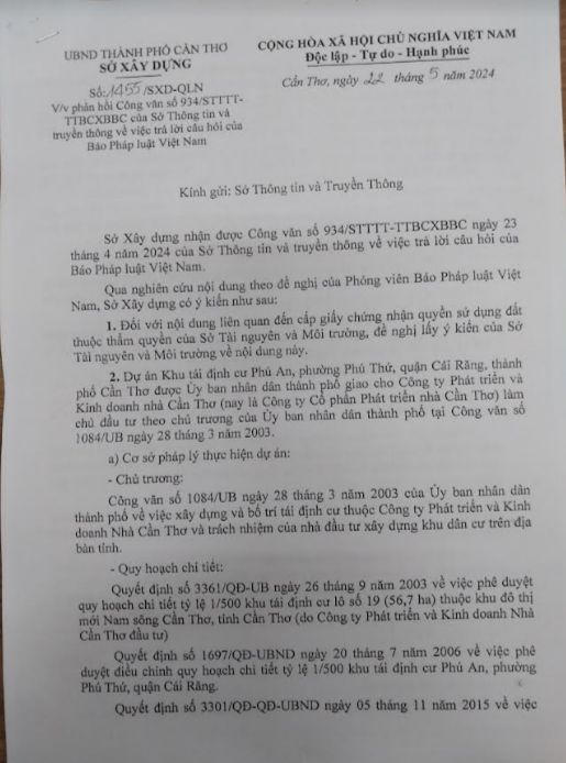 Công ty Phúc Thanh Vinh (Cần Thơ) bị tố cáo 'lừa đảo': Sở Xây dựng khẳng định Phúc Thanh Vinh không phải chủ đầu tư dự án 