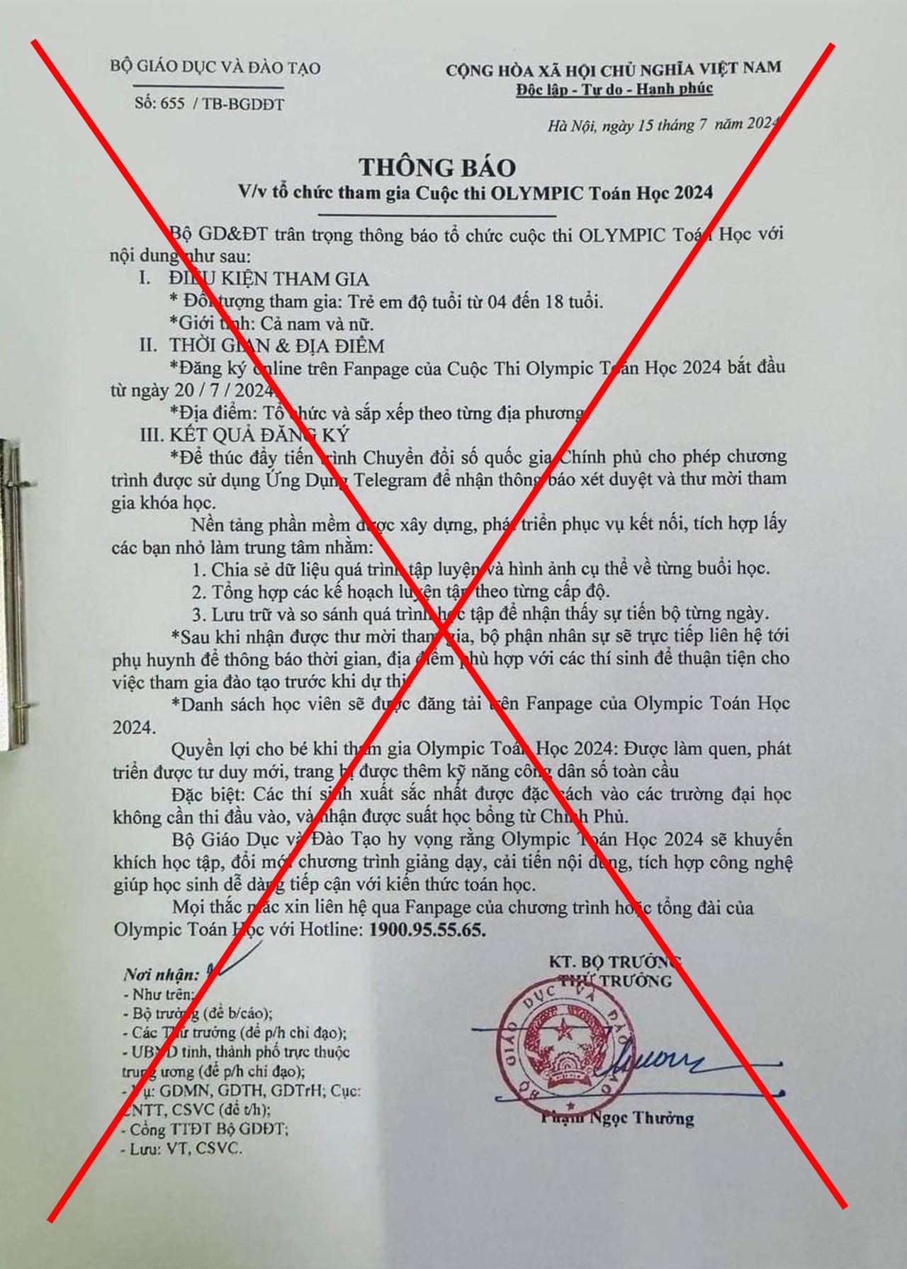 Giả mạo Bộ GD&ĐT thông báo thi Olympic Toán học