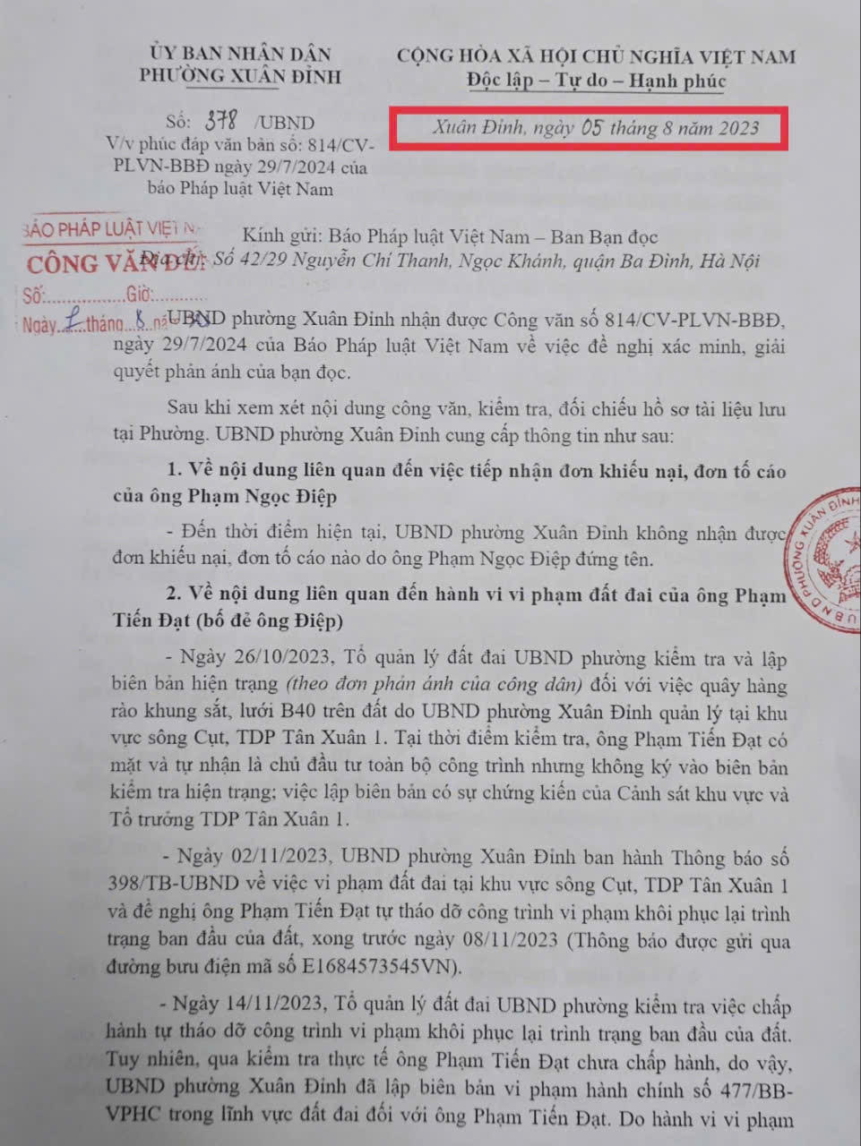 Một quyết định xử phạt tại Hà Nội bị khiếu nại: UBND phường Xuân Đỉnh cho rằng đã thực hiện 'đúng quy định'