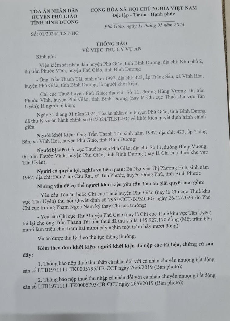 Trước ngày xử vụ khai giá bán đất thấp hơn thực tế - Cục Thuế Bình Dương trả lời vấn đề tính thuế thu nhập cá nhân 