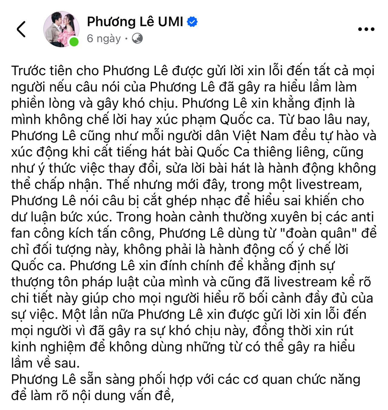 Thông tin mới vụ hoa hậu Phương Lê hát chế lời Quốc ca
