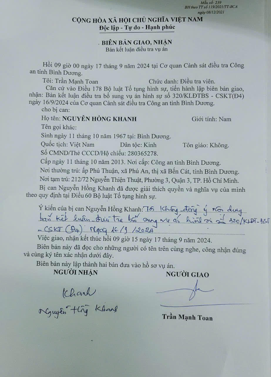 Vụ án liên quan cựu Bí thư thị ủy Bến Cát (Bình Dương): Ông Nguyễn Hồng Khanh tiếp tục kêu oan