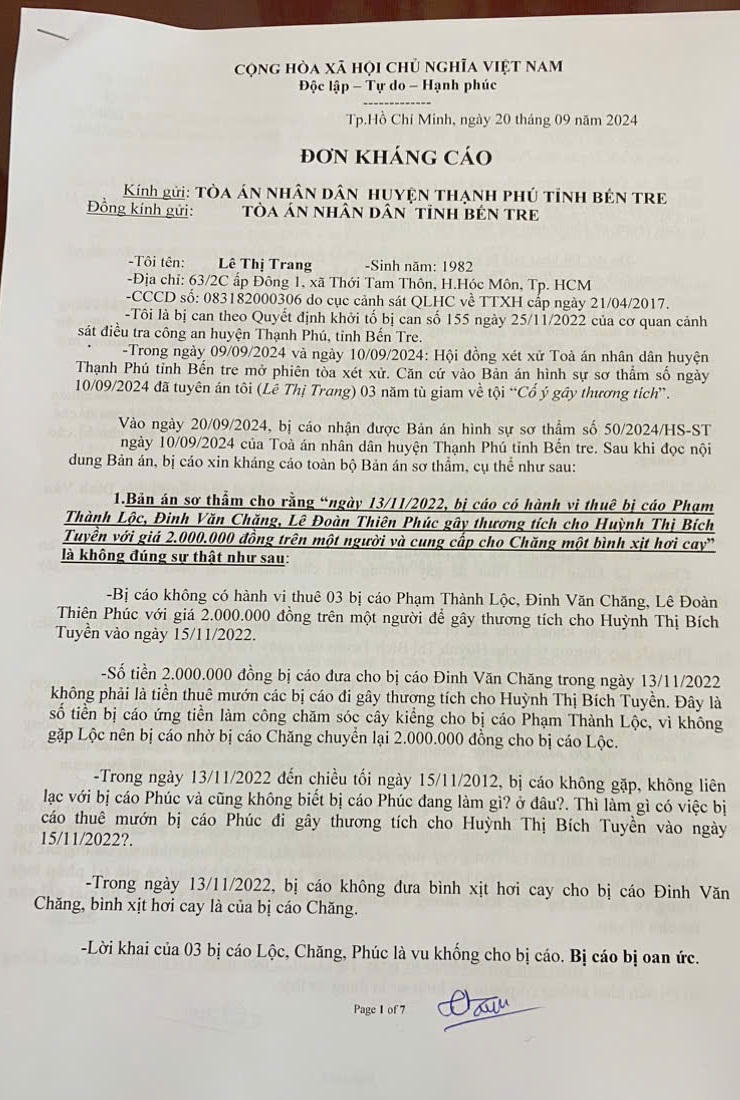 Vụ án 'thuê người đánh ghen' tại Thạnh Phú (Bến Tre): Bị cáo có đơn kháng cáo kêu oan 