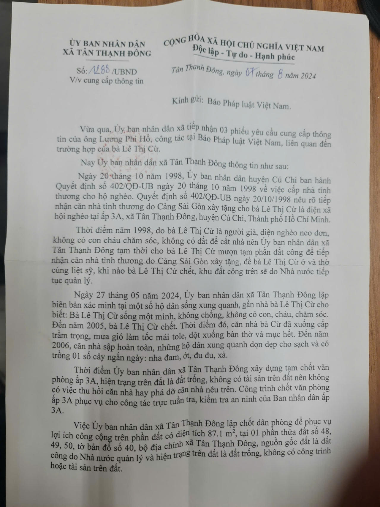 Sự việc xã lấy lại đất khi nhà tình thương bị sập tại Củ Chi (TP HCM): UBND xã cho rằng 'tạm cho mượn đất để xây dựng nhà tình thương'