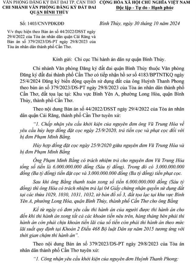 Diễn biến vụ “1 khu đất, 2 bản án, 3 đương sự” tại Cần Thơ: Đương sự đề nghị thanh, kiểm tra việc công chứng chuyển nhượng đất 
