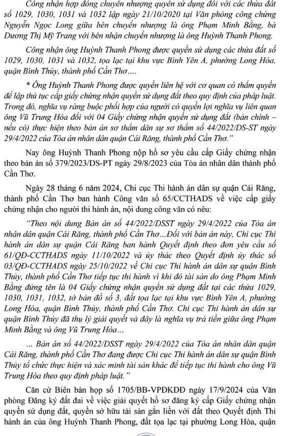 Diễn biến vụ “1 khu đất, 2 bản án, 3 đương sự” tại Cần Thơ: Đương sự đề nghị thanh, kiểm tra việc công chứng chuyển nhượng đất 
