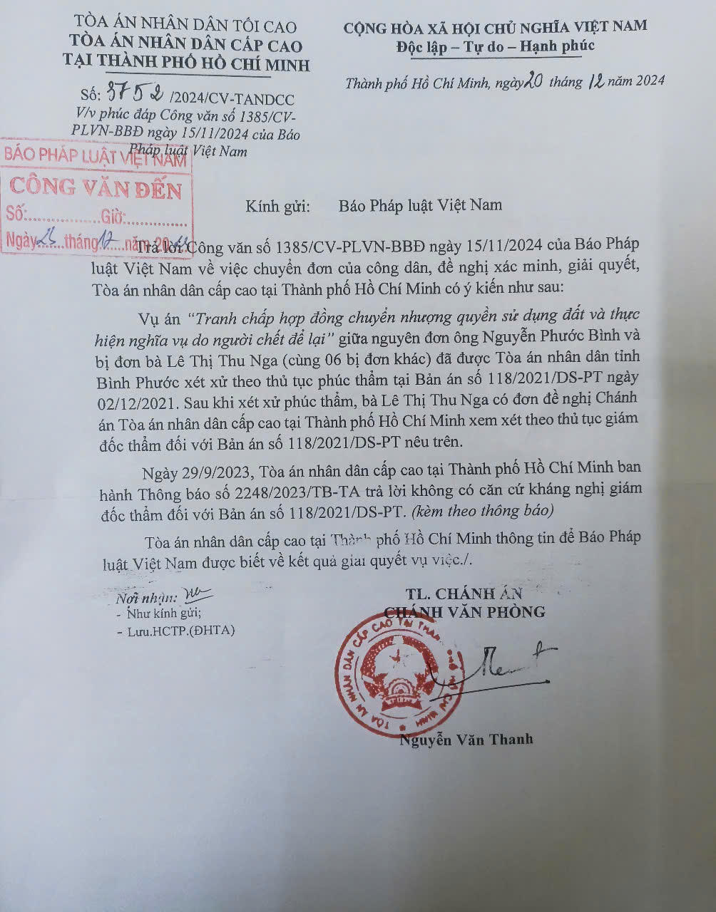 Một vụ tranh chấp hợp đồng chuyển nhượng đất tại Bình Phước: TAND cấp cao xác định “không có căn cứ kháng nghị giám đốc thẩm”