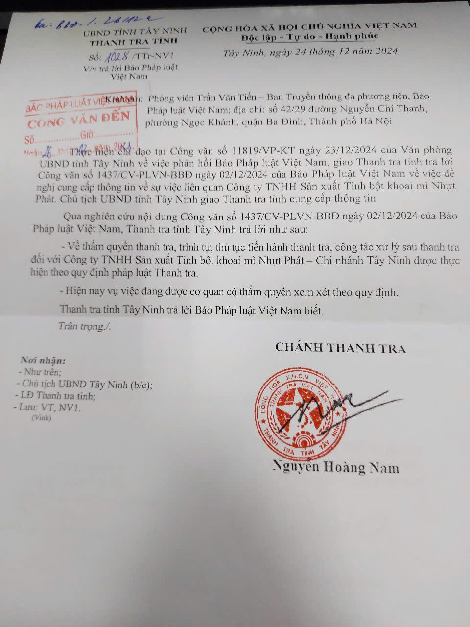 Diễn biến sự việc liên quan Công ty Nhựt Phát - Tây Ninh: Chi cục Thuế quận 4 (TP HCM) có văn bản trả lời