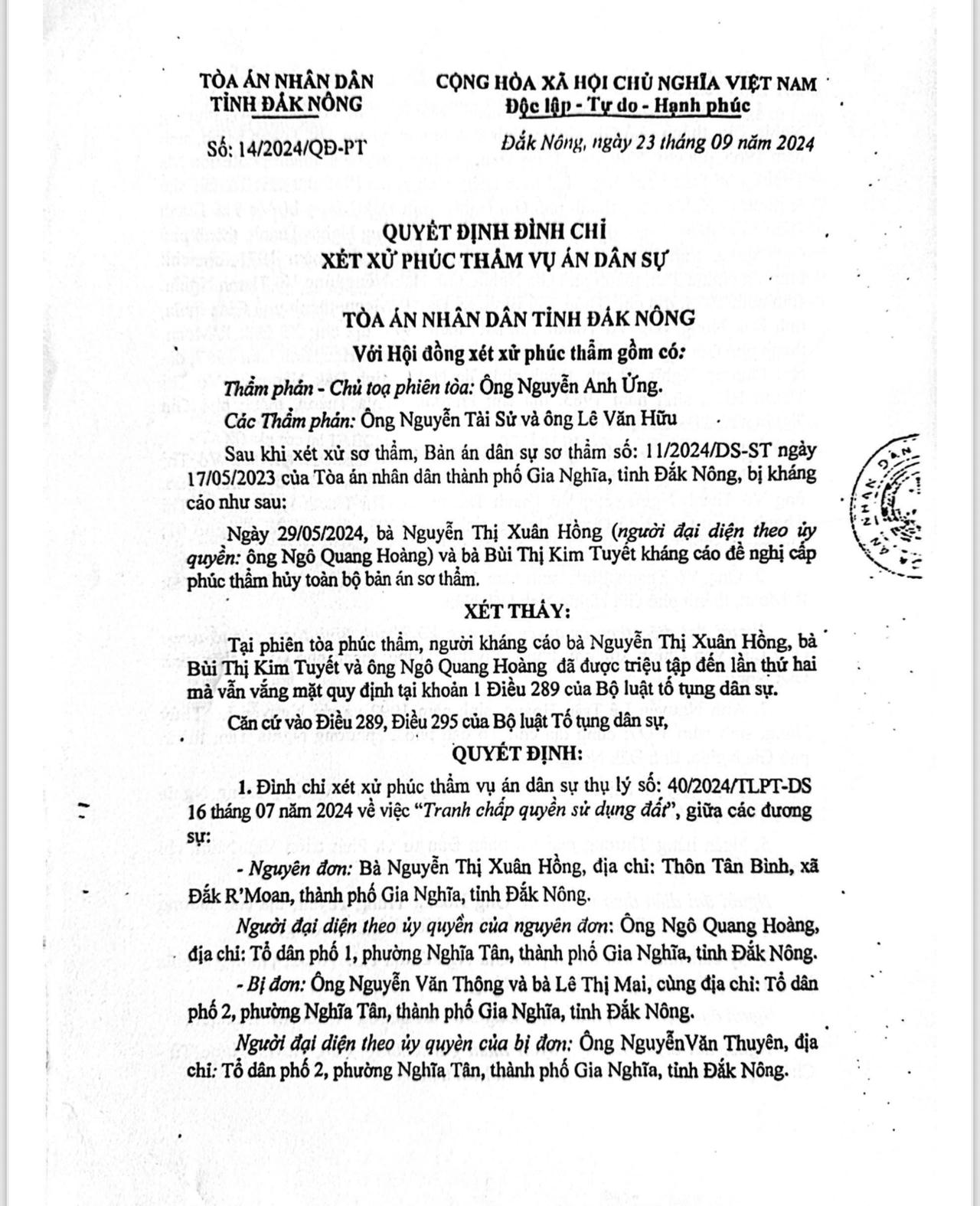 Nghi vấn cấp nhầm đất tại Gia Nghĩa (Đắk Nông): Nguyên đơn đề nghị xem xét lại căn cứ đình chỉ xử phúc thẩm