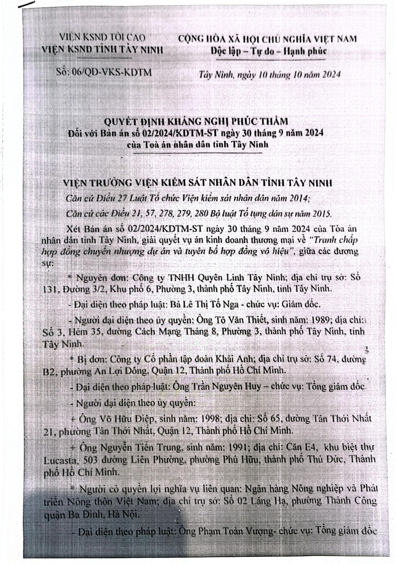 Vụ án tiền mua trại heo bị tòa tuyên là “tiền sử dụng, khai thác”: VKSND tỉnh Tây Ninh kháng nghị hủy án sơ thẩm