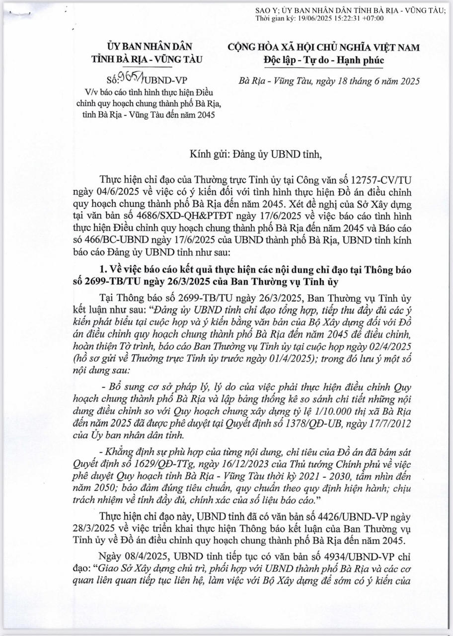 Tạm dừng điều chỉnh quy hoạch chung TP Bà Rịa vì phát hiện một số sai sót