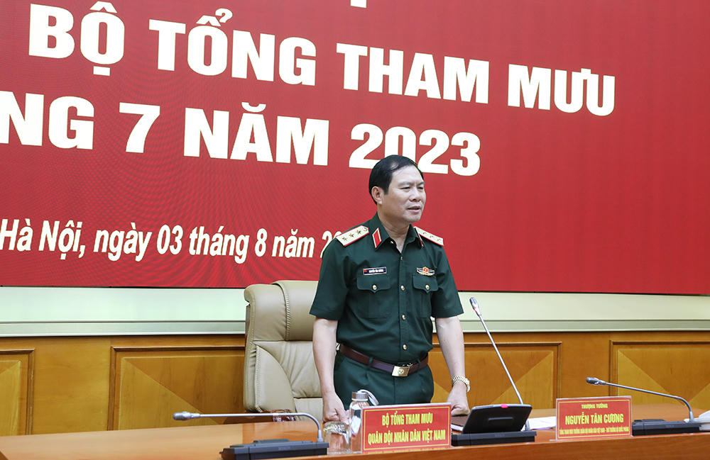Thượng tướng Nguyễn Tân Cương chủ trì Hội nghị giao ban Bộ Tổng Tham mưu tháng 7 năm 2023