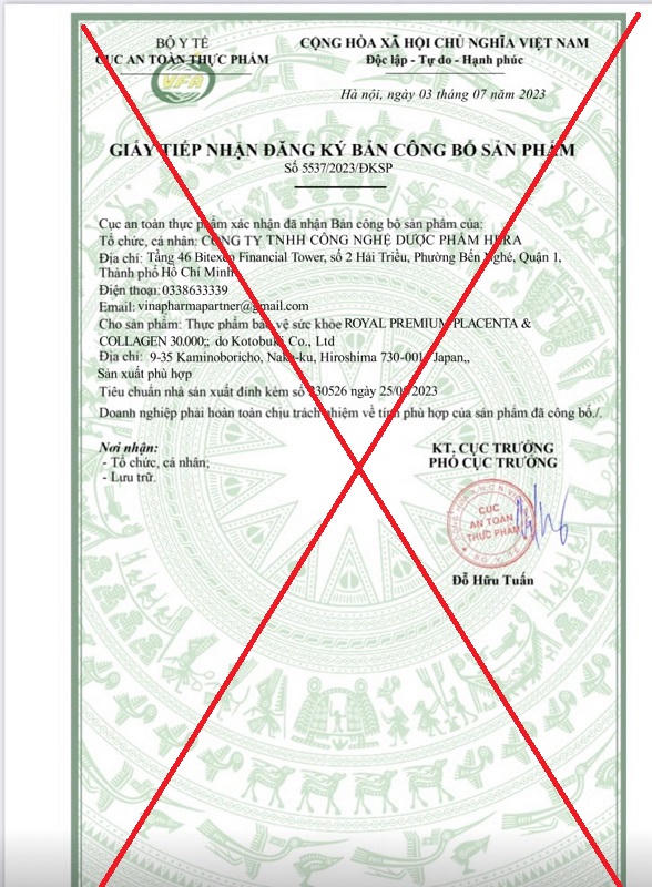 Cục An toàn thực phẩm cảnh báo người dân không mua và sử dụng sản phẩm Royal Premium Placenta & Collagen 30.000