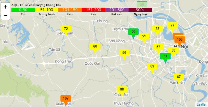 Sáng nay, Hà Nội còn 3 điểm không khí ở mức kém 