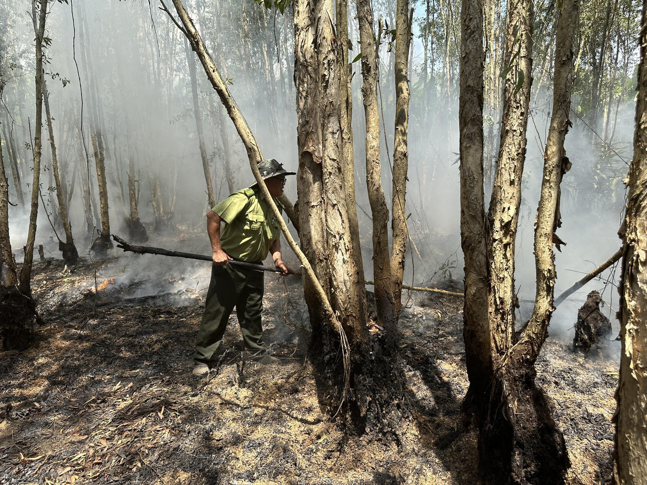 Trắng đêm dập lửa cứu 40ha rừng tràm ở Cà Mau
