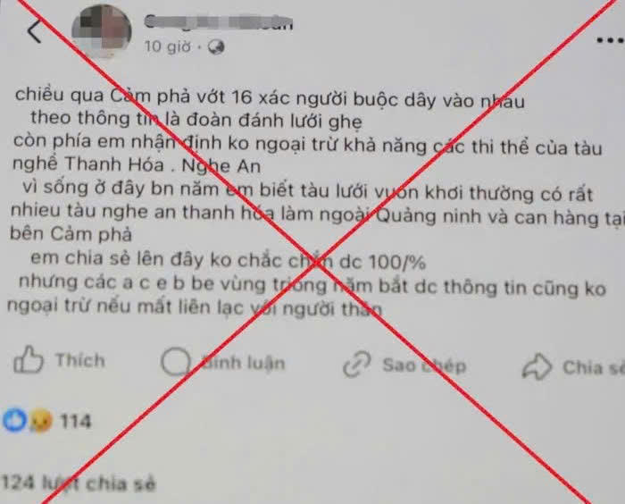 Tin 'Cẩm Phả vớt 16 xác người buộc dây vào nhau' sai sự thật
