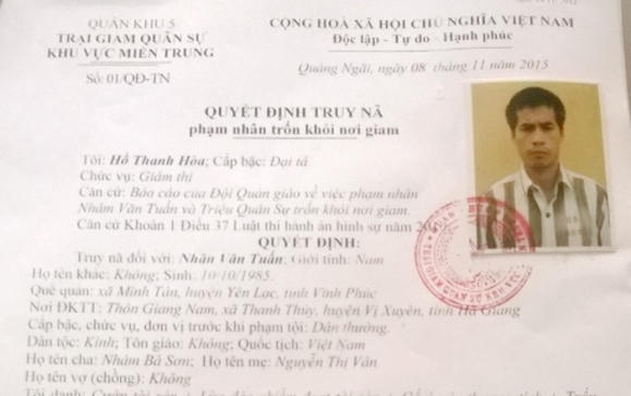 Quảng Ngãi: Ráo riết truy tìm 2 tù nhân vượt ngục