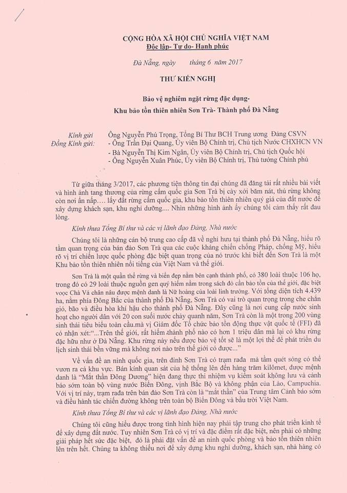 17 cựu cán bộ gửi thư lên Trung ương kiến nghị bảo vệ rừng Sơn Trà