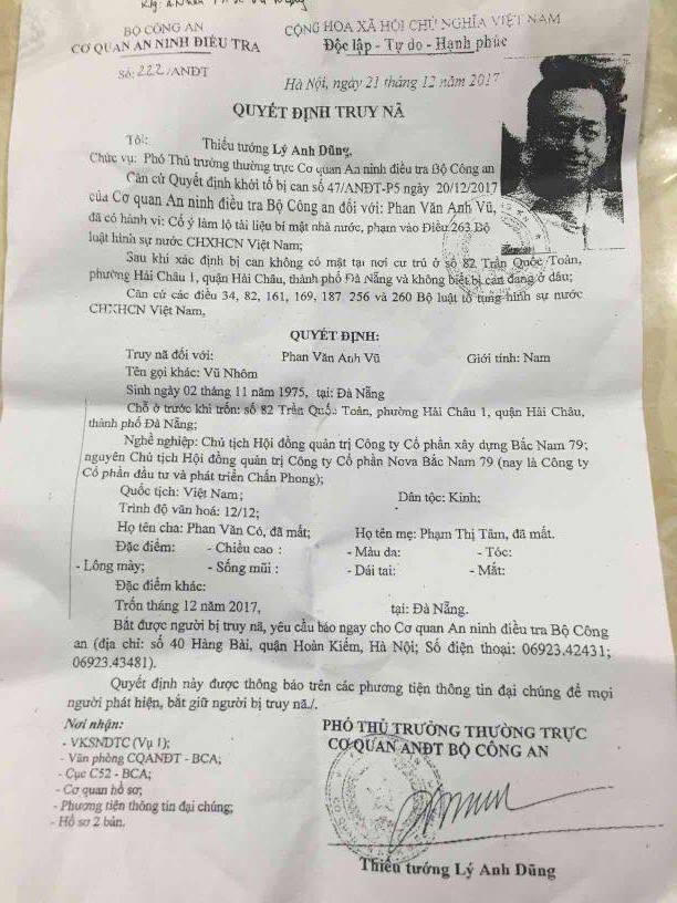 Truy nã Phan Văn Anh Vũ 