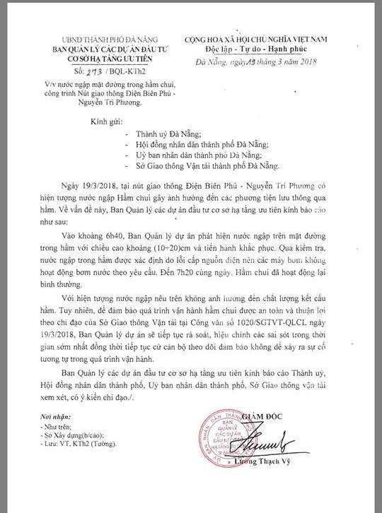 Công trình hầm chui Đà Nẵng ngập nước do lỗi cấp nguồn điện 