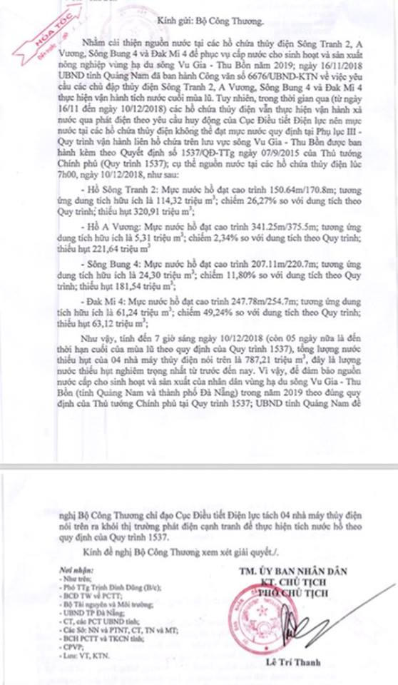 Quảng Nam đề nghị Bộ Công Thương xem xét cho 4 thủy điện tích nước cuối mùa lũ