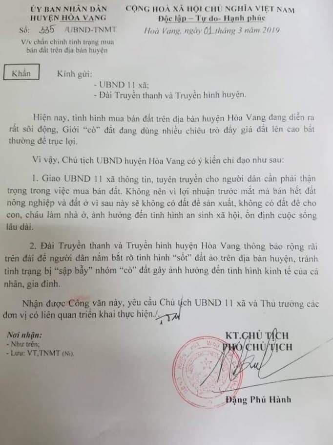 Cảnh báo khẩn về tình trạng sốt 'ảo' đất tại Hòa Vang (Đà Nẵng)