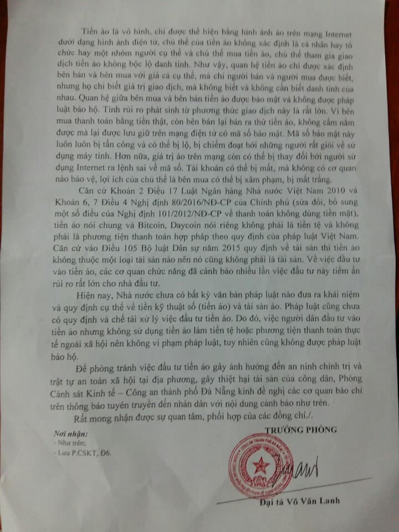 Công an Đà Nẵng cảnh báo đầu tư tiền ảo, mất tiền thật