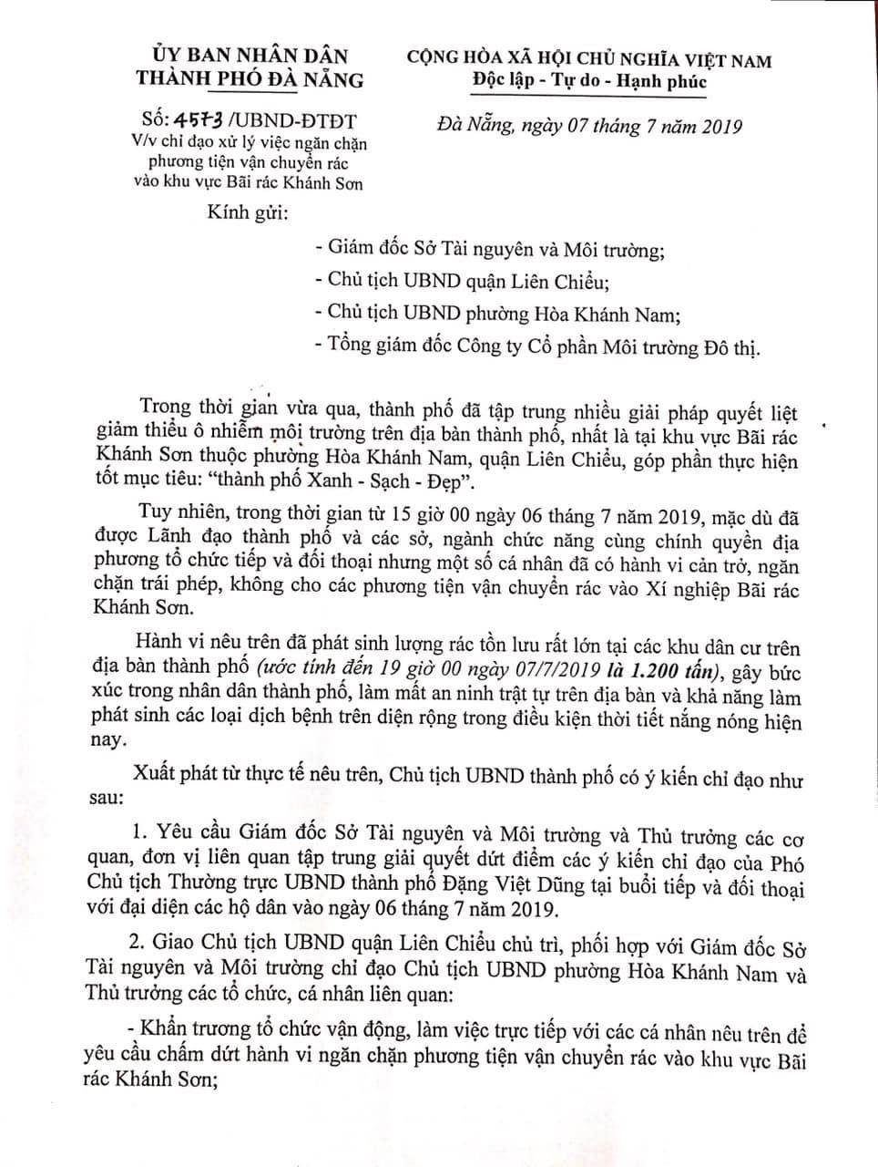 Ùn ứ rác quanh thành phố do người dân chặn xe, Chủ tịch TP Đà Nẵng chỉ đạo khẩn