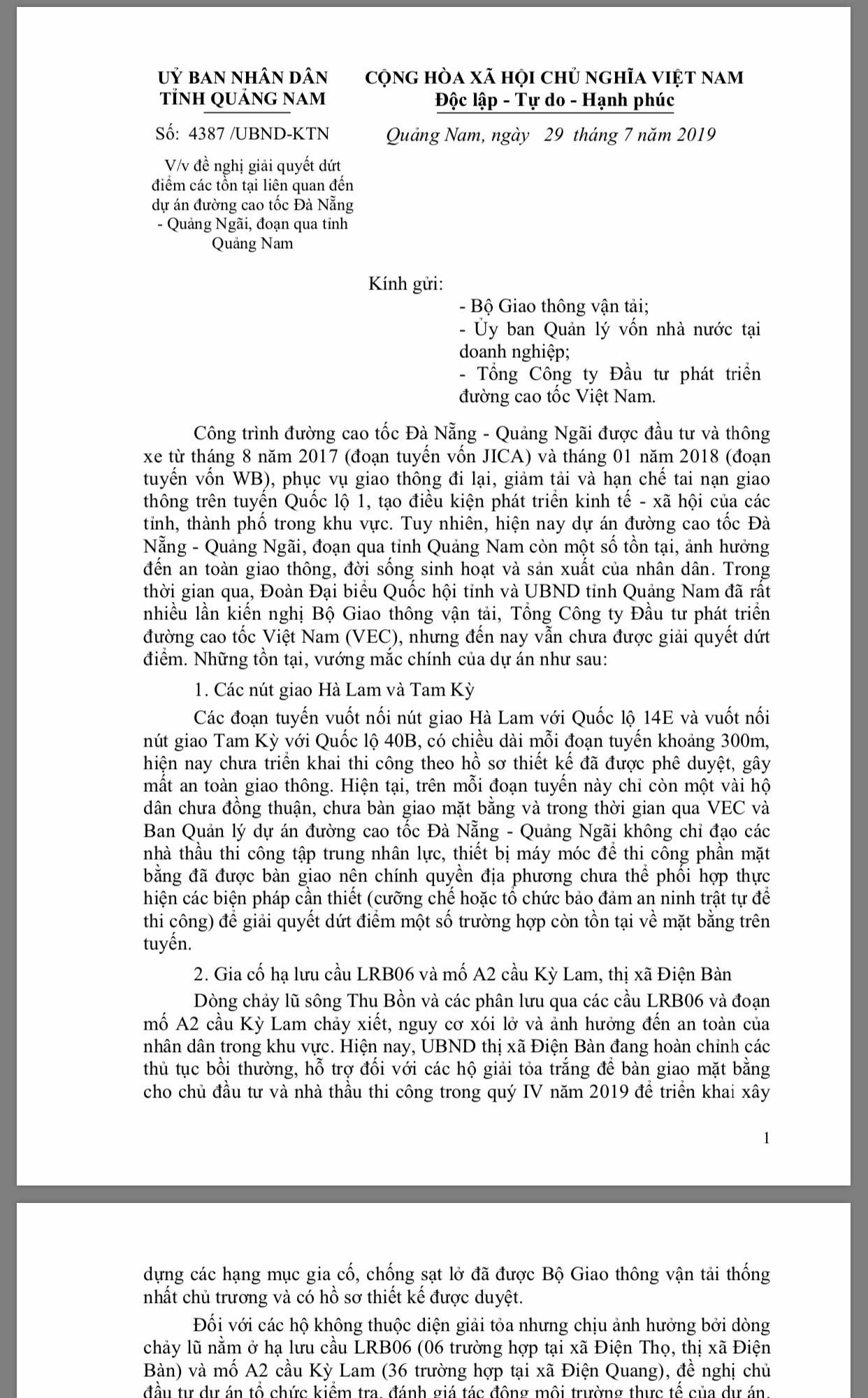 Quảng Nam đề nghị giải quyết hàng loạt vướng mắc trên cao tốc gần 35.000 tỷ đồng