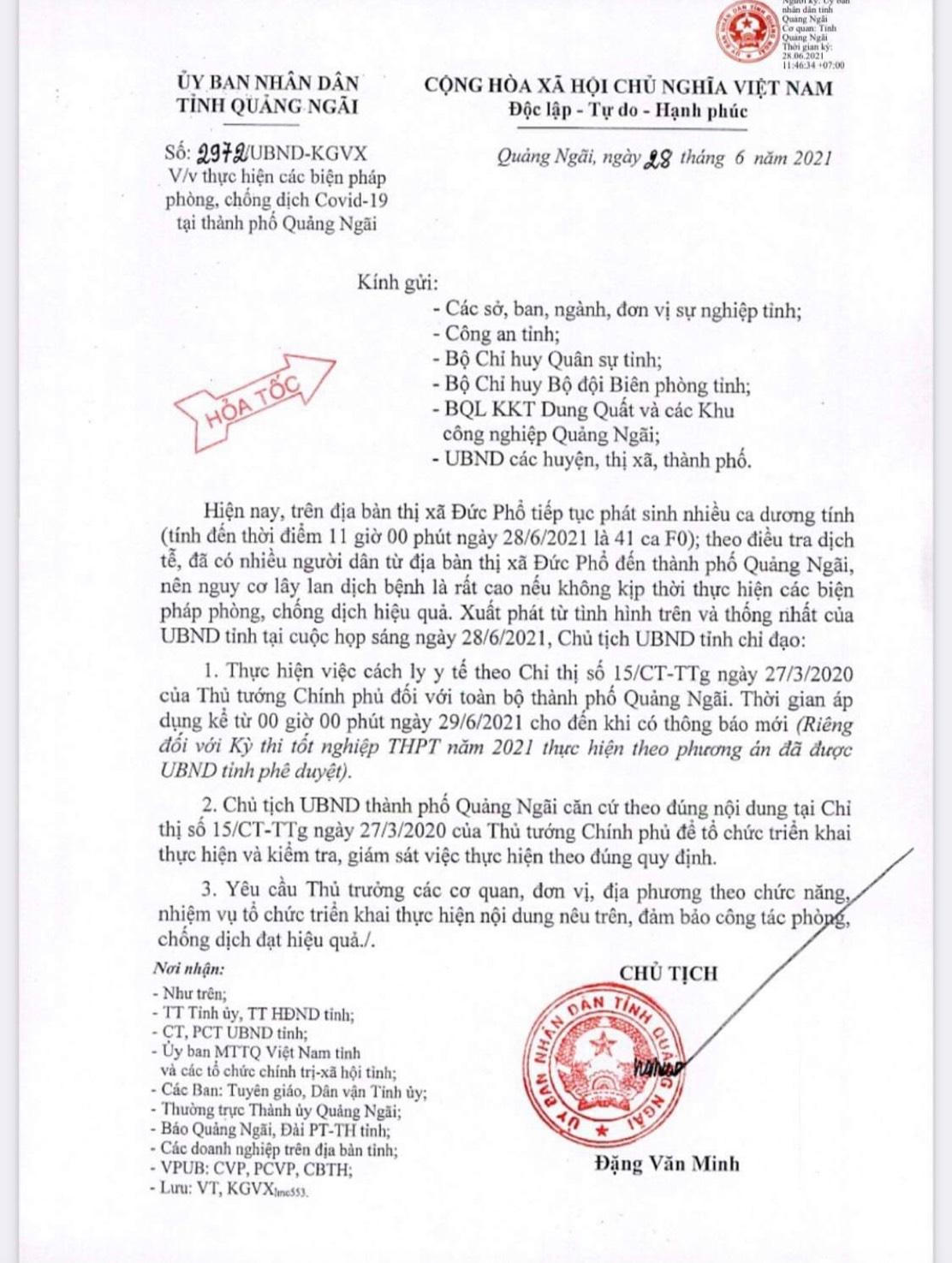 Giãn cách xã hội toàn thành phố Quảng Ngãi