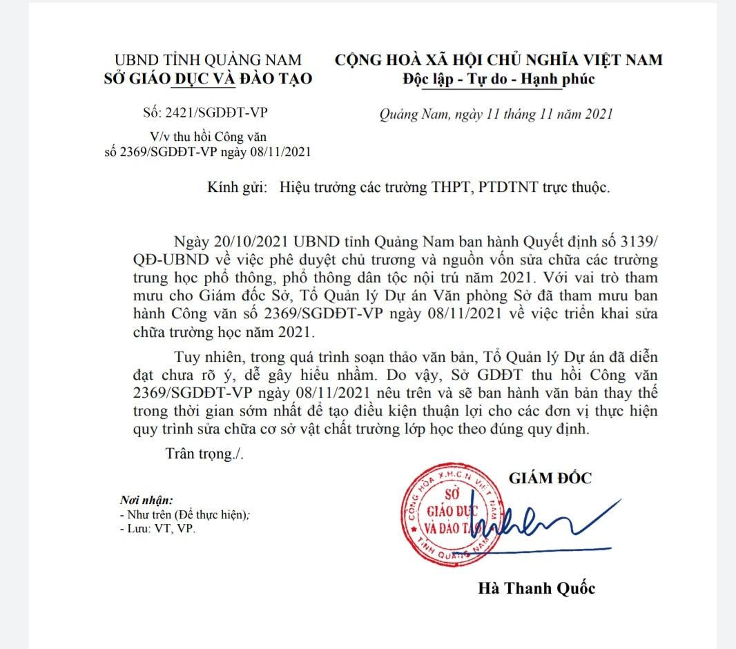 Sở GD-ĐT tỉnh Quảng Nam có “ưu ái” 3 doanh nghiệp tham gia sửa chữa trường học?