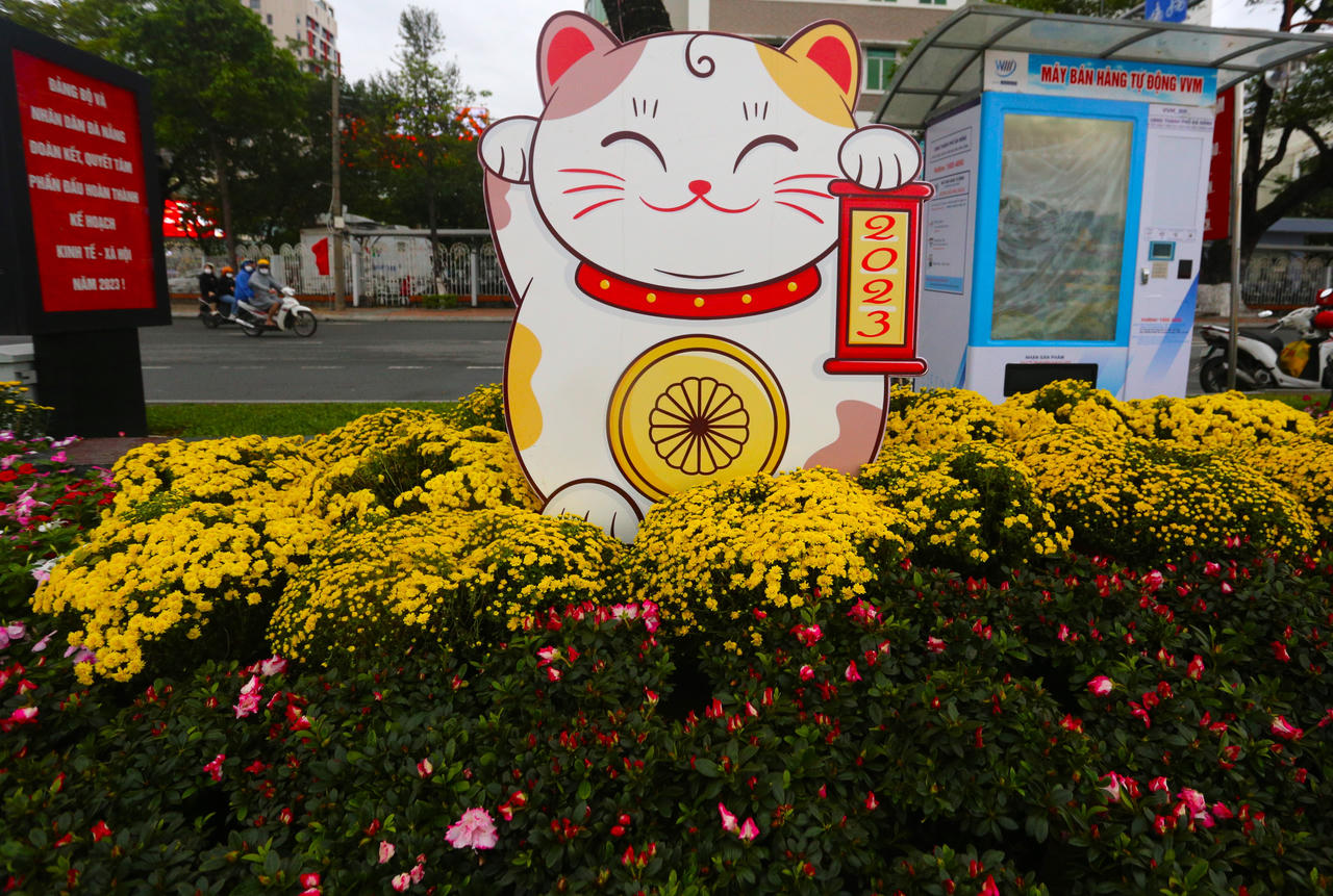 Muôn vẻ ngộ nghĩnh của đàn linh vật mèo tại đường hoa Xuân Đà Nẵng