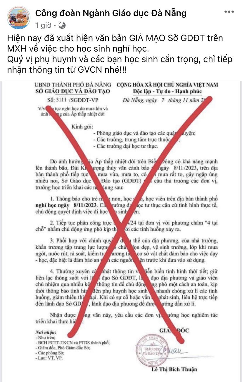 Giả mạo văn bản của Sở GD-ĐT Đà Nẵng cho học sinh nghỉ học