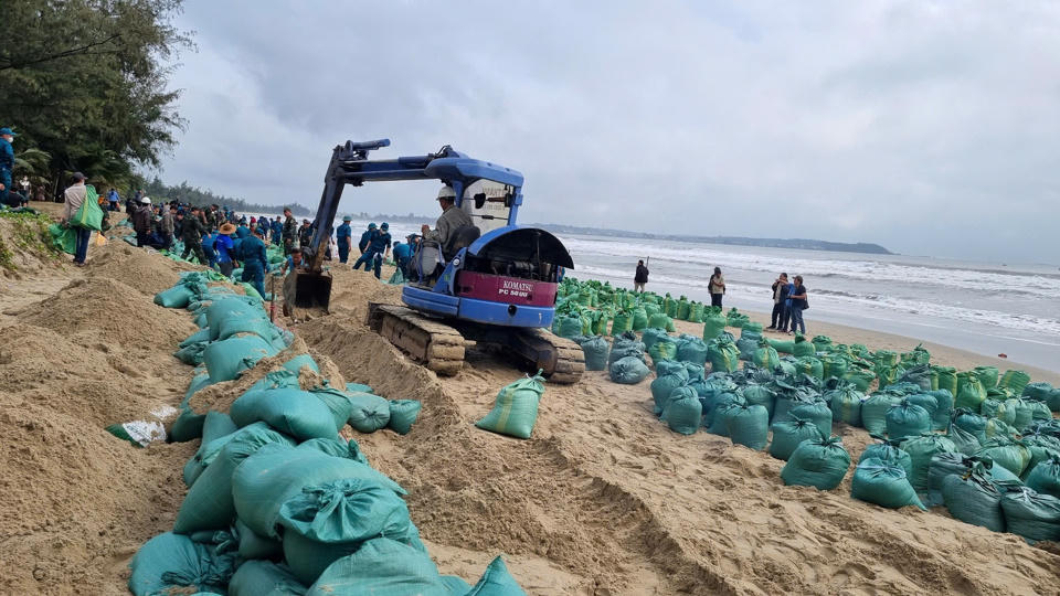 Hàng trăm người đắp kè, 'cứu' bờ biển đẹp nhất Quảng Ngãi