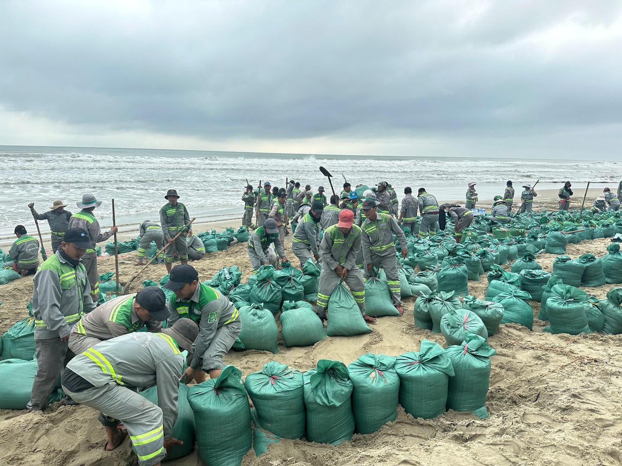 Hàng trăm người đắp kè, 'cứu' bờ biển đẹp nhất Quảng Ngãi
