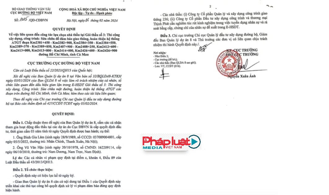 Gian lận hồ sơ, Công ty Thịnh Phát không bị Cục Đường bộ Việt Nam cấm thầu?