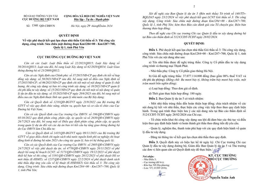 Gian lận hồ sơ, Công ty Thịnh Phát không bị Cục Đường bộ Việt Nam cấm thầu?